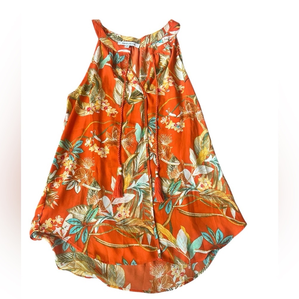 Rose and Olive Orange A-Line Midi Tank Top with Tie Front